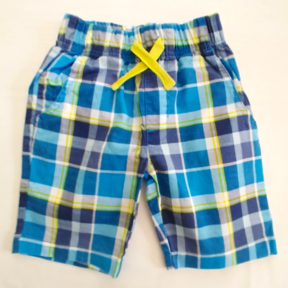 Pekkle Boys Blue Yellow Plaid Cotton Shorts 3T